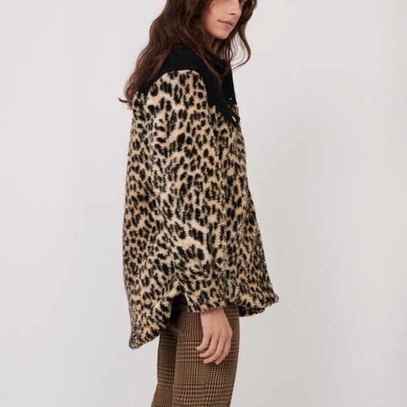 Maje Jackets & Coats Maje Bamion Denim And Animal Motif Fleece